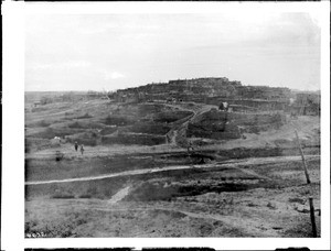 Zuni pueblo from the southeast showing the community vegetable gardens, ca.1898