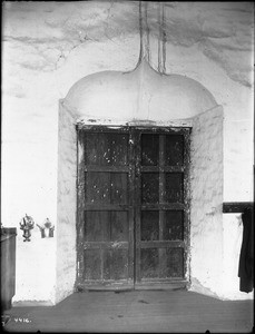 Sacristy door at Mission San Juan Bautista, ca.1905