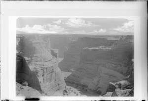 Birdseye view of the Canyon de Chelly in which Indian cliff dwellings are located, ca.1895