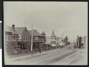 View of Santa Cruz Avenue, the main thoroughfare in Los Gatos, California, ca.1900