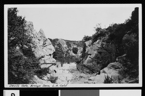 Devil's Gate in Pasadena's Arroyo Seco, looking south, ca.1920