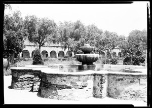 View of the fountain in the courtyard of Mission San Fernando Rey de Espana