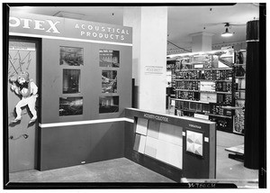 Acoustical tile booth in the basement of the Los Angeles Chamber of Commerce building, ca.1938