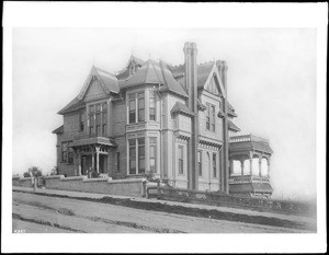 Exterior view of Crocker Mansion on Olive Street and Third Street, Los Angeles, ca.1890