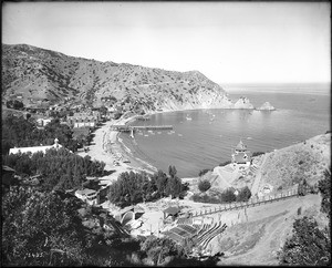 Panoramic view of the harbor and Avalon city, Santa Catalina Island, ca.1914