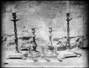 Group of altar candlesticks, Mission San Carlos Borromeo, Monterey, ca.1900