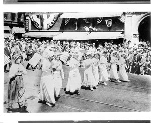 Female Post Office employees marching in the Preparedness Day Parade, Los Angeles, 1916