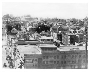 View of Third Street looking west from the hill on Grand Avenue, Los Angeles, ca.1906