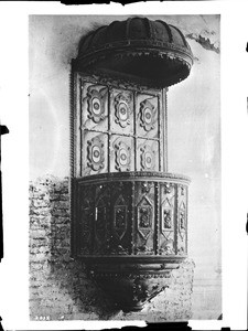 Ancient pulpit of Mission San Buenaventura, California, ca.1875