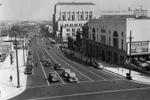 View of First Street looking east from Hill Street after widening, Los Angeles