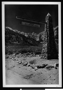 Inyo National Forest, showing entrance sign, ca.1930