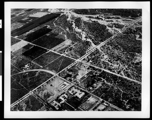 Aerial view of flooded area on Foothill Boulevard, east of Upland, 1938