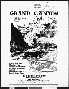 Illustrated Santa Fe Railway advertisement, depicting the Grand Canyon, ca.1920