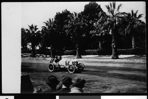 Ocean Avenue, Santa Monica, showing an automobile race, 1910