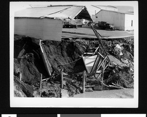 Flood damaged building and parking lot at Warner Brothers studio