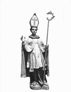 Statue of San Luis Obispo de Tolosa at the mission of the same name, ca.1906