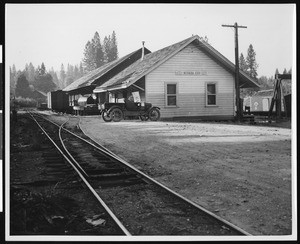 Exterior view of the Nevada County Narrow Gauge Railway Depot, Nevada City, ca.1900