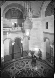 Interior view of the lobby of the Los Angeles City Hall from the second story, ca.1928