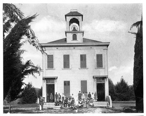 Students posed in front of the Spadra School in Spadra, Pomona Valley, ca.1886