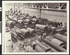 Interior portion of the Northrop Corporation's Hawthorne plant, where the Snark Missile was being constructed, ca.1950