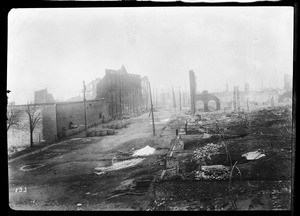 View of a road from Saint Marks Hospital, showing earthquake damage, San Francisco, 1906