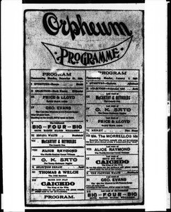 First program of the Orpheum Theatre in Los Angeles, December 1894