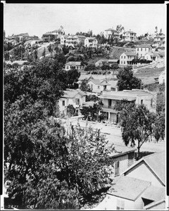 Panoramic view of Bunker Hill from Nadeau Hotel near Broadway and Second Street, ca.1880-1885