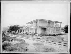 Exterior view of the first custom house in California, an adobe structure in Monterey, ca.1890