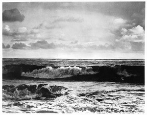 View of the Pacific Ocean and sky from the beach, California, ca.1900-1960