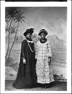 Two Hawaiian girls posing in a studio, ca.1907