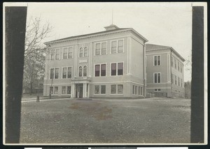 Exterior view of a public high school in Nevada City, ca.1900