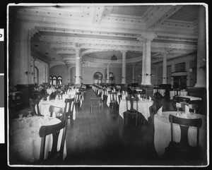 Interior view of the dining room of the Potter Hotel, Santa Barbara, ca.1915