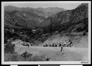 Crew doing road construction in a mountainous area