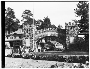 Angled view of arched entryway for Big Pines Camp