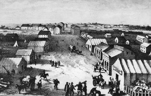 Artwork depicting San Francisco's principle street, 1850