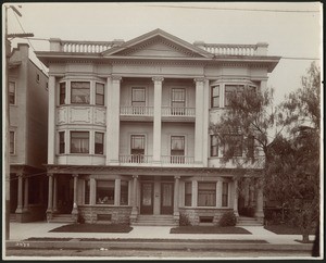 Three-story Colonial-revival apartment house at 111-1117 South Figueroa Street in Los Angeles, ca.1880-1889