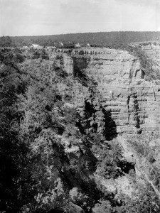 Bright Angel Hotel from a distance on the rim of the Grand Canyon, 1900-1930