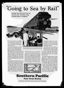 Advertisement article, 'Going to Sea by Rail', regarding Southern Pacific's Overland Route to California