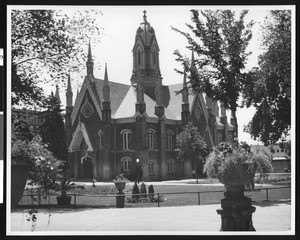 Exterior view of a Mormon Assembly Hall in Salt Lake City, Utah