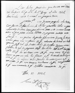Letter written by Juan Maria Osuna, representing the bill of sale for his home, 1846