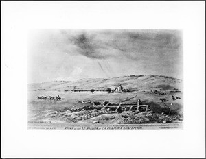 Drawing by Edward Vischer depicting the Mission La Purisima Concepcíon, ca.1876