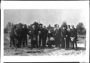 Participants at the groundbreaking of Isaac's cottage in Huntington Park, ca.1900