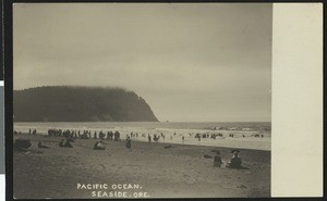 People bathing in the Pacific Ocean in Seaside, Oregon