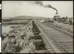 Men constructing a bulwark o the Colorado River, ca.1903