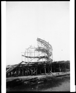 View of the remains of the Venice Pier, showing a portion of the old roller coaster, ca.1949