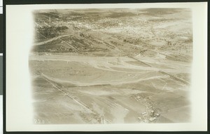 Aerial view of flooding near Colton, showing flooding over banks, ca.1930