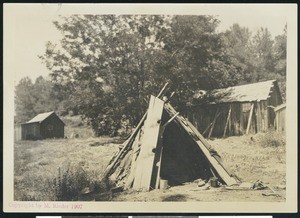 Exterior view of Dudrais(?) houses in Nevada City, 1907