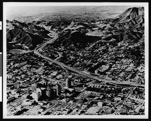 Aerial view of the Hollywood Freeway in Hollywood