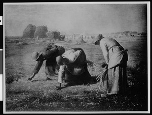 The painting "The Gleaners" by Millet, depicting women scavenging in the fields