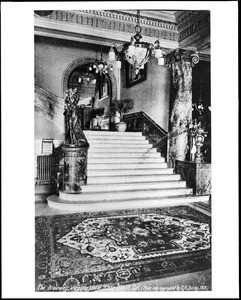 Stairway in the lobby of the Virginia Hotel in Long Beach, 1908